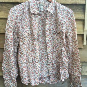 lucky brand blouse cream with pink and orange floral print size s